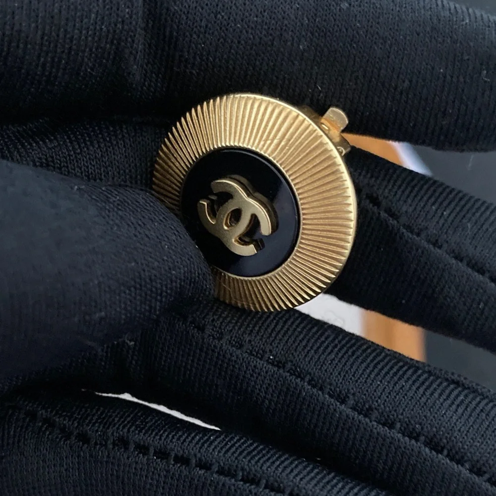 CHANEL Gold and Black Logo Earrings - Picture 3 of 5
